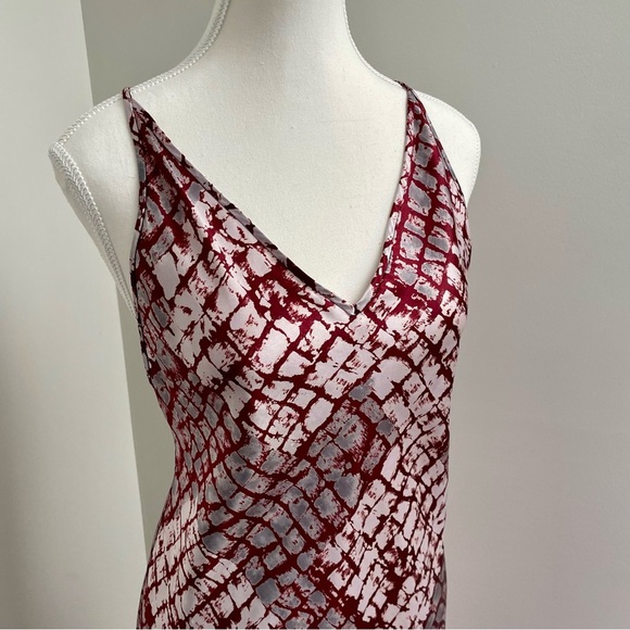 Vintage Y2K Natori Satin Maxi Slip Dress Red and Silver Size Small - Picture 3 of 8